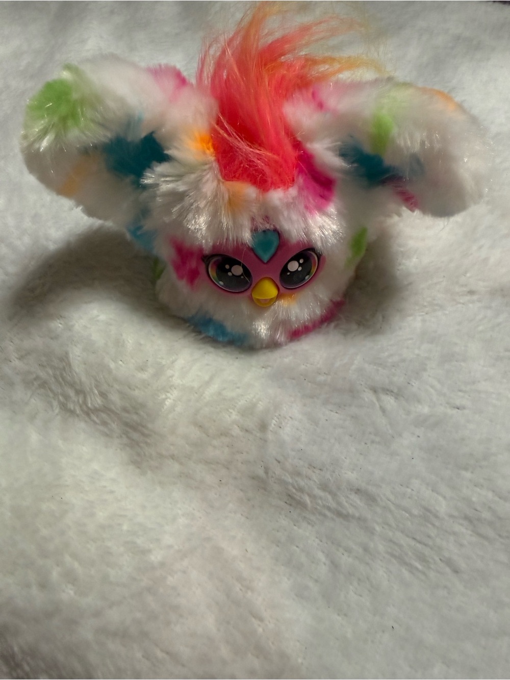 Furby Furblings Rainbow White Pink Blue Plush Keychain Toy Hasbro